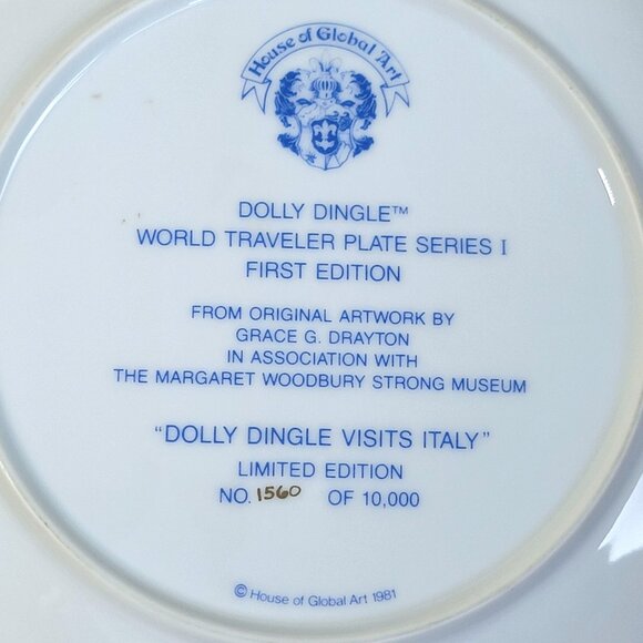 DOLLY DINGLE WORLD TRAVELER COLLECTOR PLATE SERIES 1 DOLLY SINGLE VISITS ITALY - Picture 5 of 6